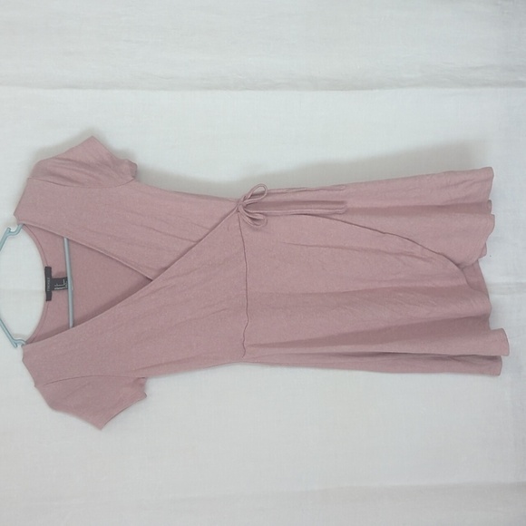 🍉 Forever 21 Muted Pink Ribbed Wrap Style Dress Size Small - Picture 1 of 5